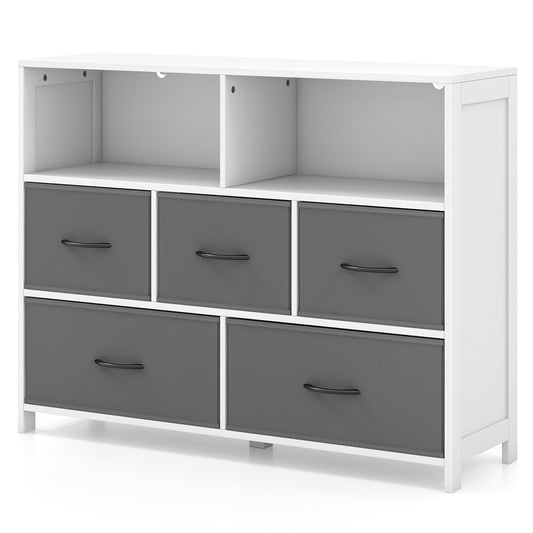 Chest of Drawers with 2 Large Fabric Bins and 3 Medium Bins-White
