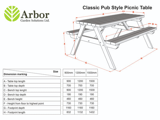 Classic Pub Style Picnic Bench and Table