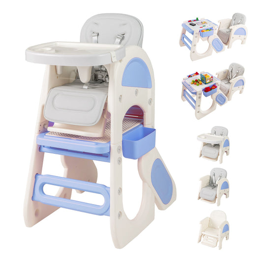 Convertible Baby High Chair with Double-layer Tray and Adjustable Backrest-Blue