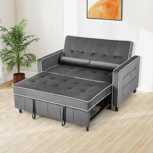 3-in-1 Convertible Sleeper Sofa Bed Pull Out Couch Bed-Grey
