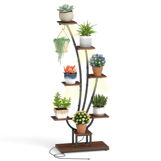 155CM Tall 8-Tier Corner Metal Plant Shelf for Multiple Plants-Rustic Brown-1 Piece