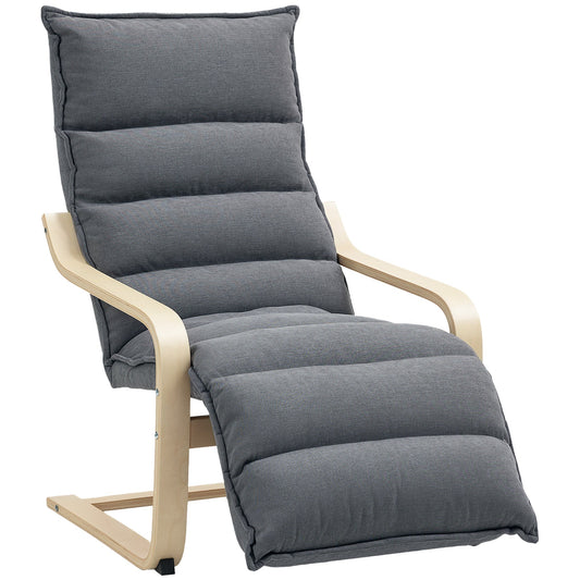 HOMCOM Curved Wooden Accent Chair, with Adjustable Footrest - Drak Grey