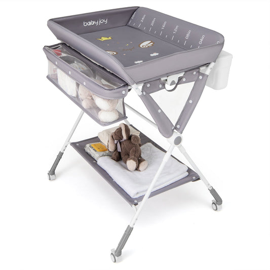 Diaper Changing Station with 3 Position Adjustable Level and 4 Universal Wheels-Grey