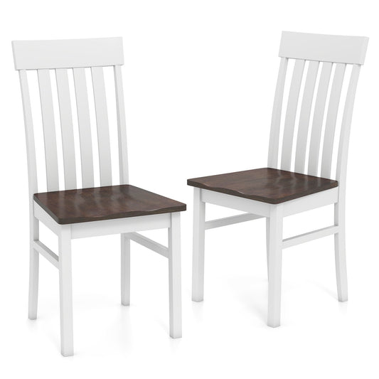 Dining Chairs Set of 2 with Hollowed Backrests and Rubber Wood Seats-White