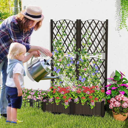 Double Box Outdoor Planter with Self Watering System-Brown