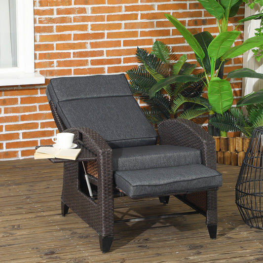 Outsunny Outdoor Recliner Chair with Cushion Rattan Reclining Lounge Chair