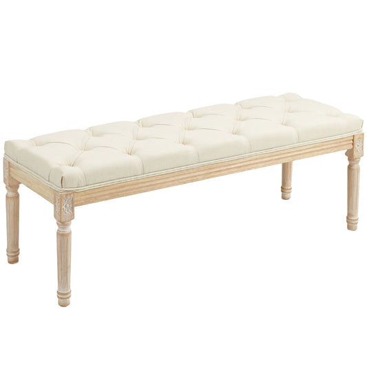 HOMCOM End of Bed Bench Upholstered Foot Stool Linen-Touch Ottoman Cream