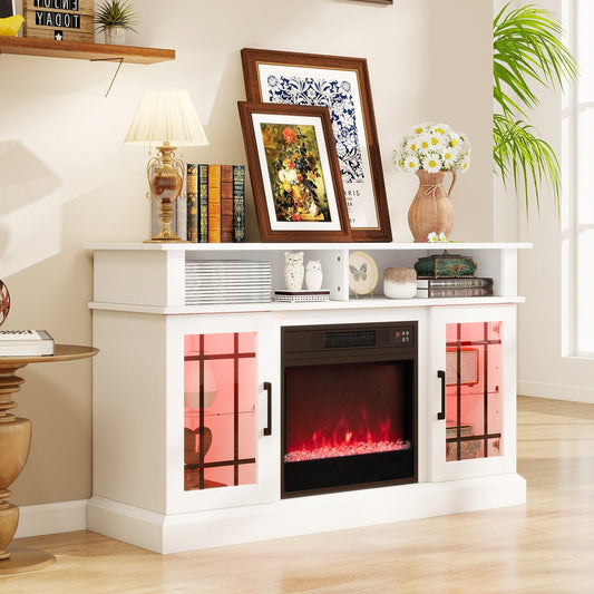 Electric Fireplace TV Stand with RGB LED Lights for TVs Up to 50 Inch-White