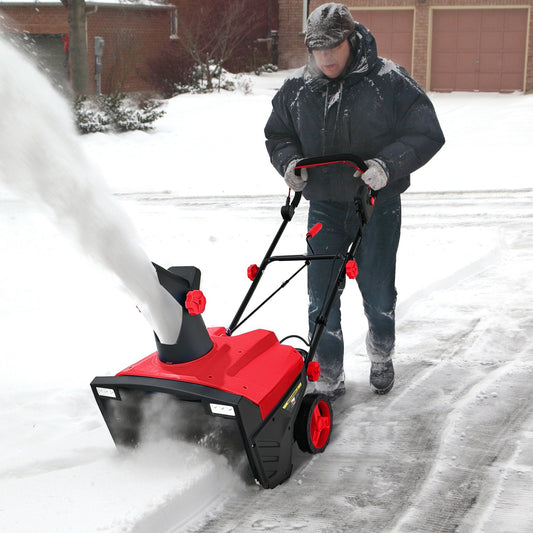 Electric Walk-behind Snow Blower with Dual LED Lights and Rotating Chute-Red