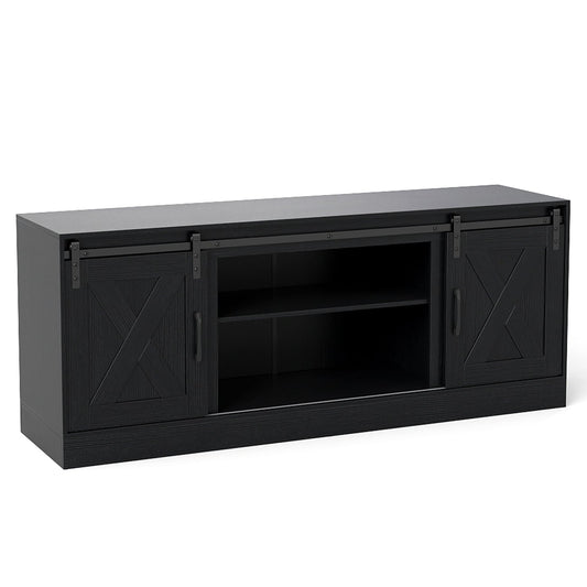 Entertainment Center with Sliding Barn Doors and Adjustable Shelves-Rustic Brown