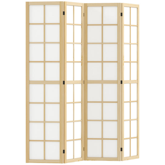 HOMCOM 4 Panel Folding Room Divider, Freestanding Room Separator, Indoor Privacy Screen for Living Room, Bedroom, 160 x 170cm