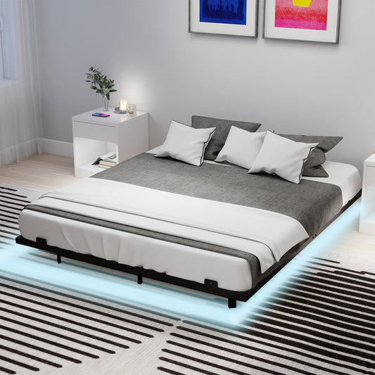 Double/King Size Floating Bed Frame Modern Metal Platform Bed with LED Lights-king size