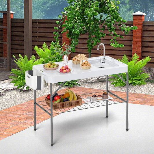 Foldable Fish Cleaning Table 2 in 1 Outdoor Workstation with Sink
