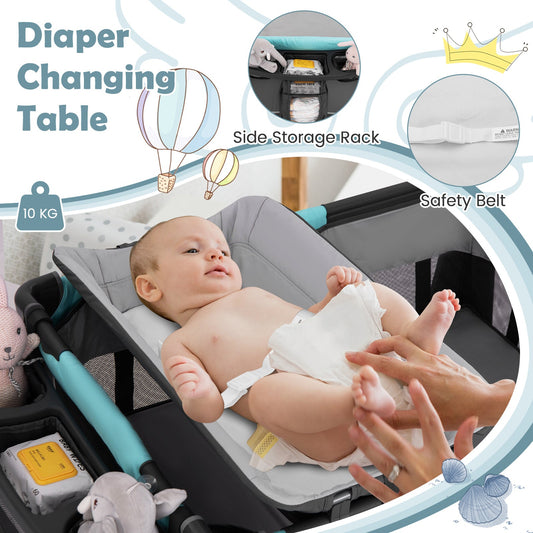5-in-1 Foldable Pack and Play with Removable Bassinet-Green
