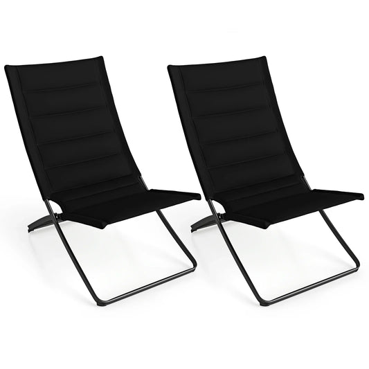 Folding Beach Chairs Set of 2 with Padded Backs and Seats for Adults-Black