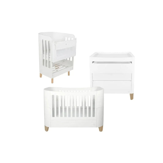 Gaia Baby Serena Cot Bed and Bedside Crib Set - White/Natural