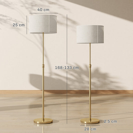 HOMCOM Floor Lamp with Remote, Height Adjustable Standing Lamp with Linen Shade, Dimmable with 3000K-6000K Adjustable Colour Temperatures, Foot Switch for Living Room Bedroom Office, Gold Tone