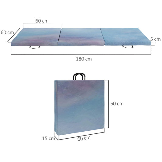 HOMCOM 6FT Foldable Gymnastics Mat, Tri-Fold 2" Thick Crash Mat with Carry Strap Handles for Home Training, Sky Blue