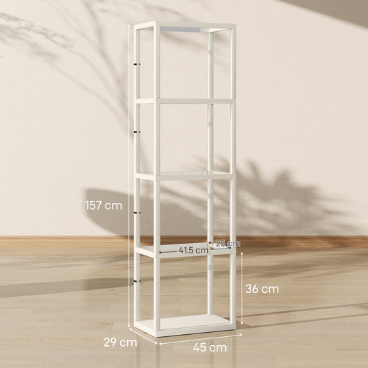 HOMCOM LED Floor Lamp with Glass Shelves, 4 Layers Dimmable Tall Standing Lamp, Modern Column Shelf Floor Light for Living Room, Bedroom, Office, Oak