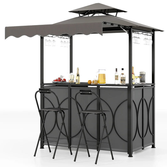 Grill Gazebo with Awning 3-Piece Outdoor BBQ Canopy-Grey