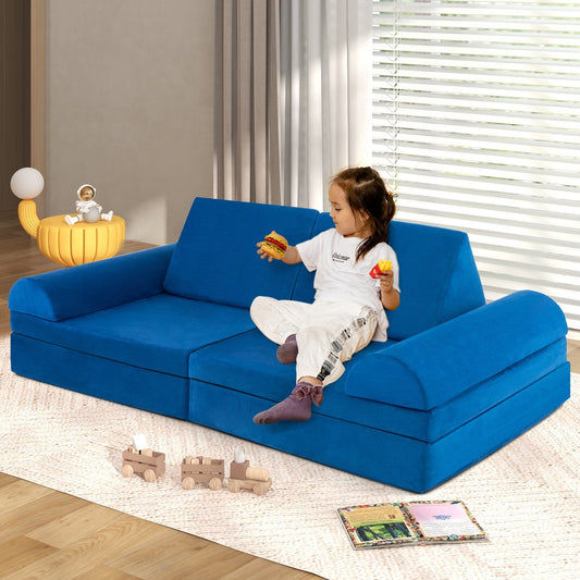 6 Pieces Modular Convertible  Kids Play Couch Sofa-Blue