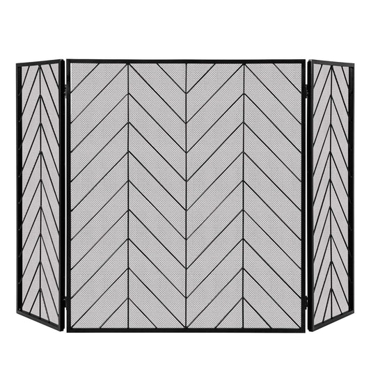 Foldable Wrought Metal Iron Mesh Fire Spark Guard with Flexible Hinges-Black