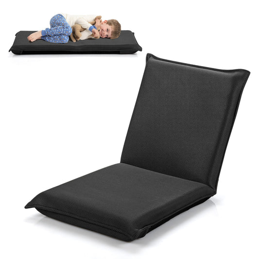 Folding Floor Chair with Reclining Function and 6 Adjustable Positions-Black