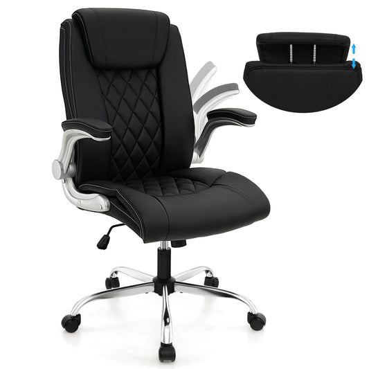 Height Adjustable PU Leather Office Chair with 6-level Headrest-Black