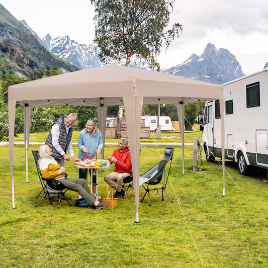 400 x 348 cm Hexagonal Pop-Up Canopy Tent with Dressed Legs-Khaki