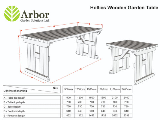 Hollies Rounded Wooden Garden Table, Outdoor Picnic Dining Desk - Rustic Finish