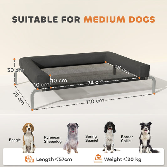 PawHut Elevated Dog Bed with Removable Bolsters, Raised Dog Bed for Medium Breeds, Portable Indoor & Outdoor Pet Cots, Black