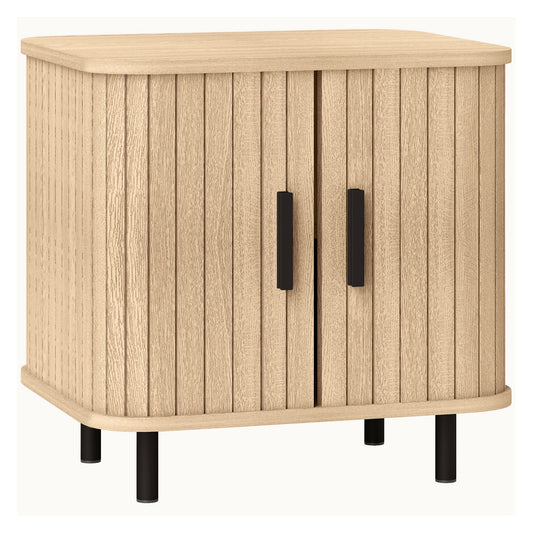HOMCOM Nightstand with Sliding Doors and Metal Legs for Bedroom Oak Tone