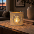 Tealight Wax Melter & Candle Holder – White & Gold Silhouette Owl (10.5cm)