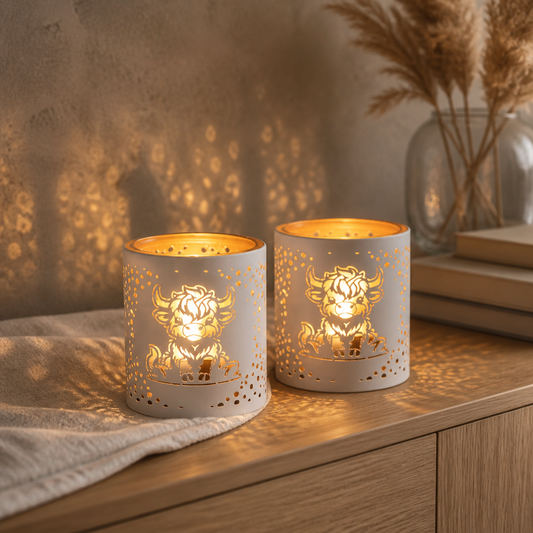 Votive Holder Metal Silhouette- White and Gold Owl (set 2)