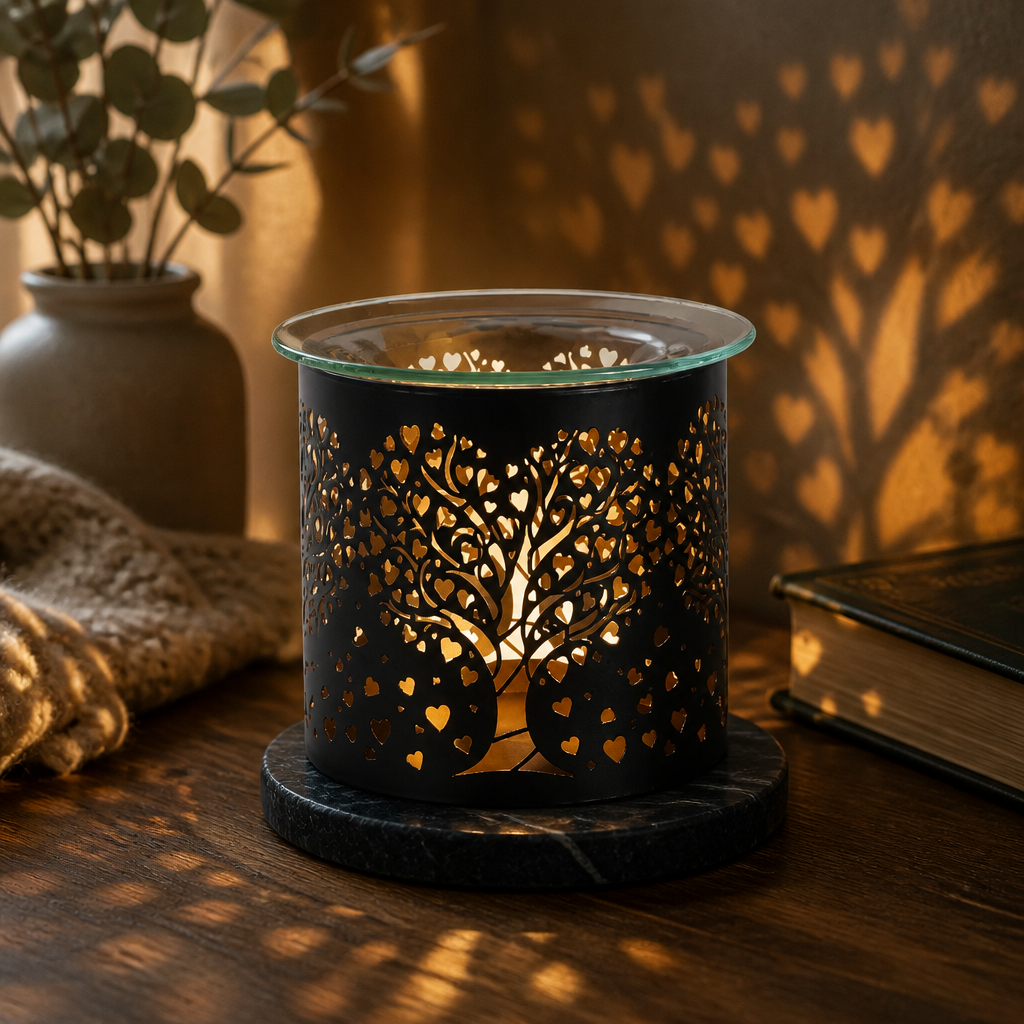 Tea Light Wax Melter Black and Gold silhouette tree (10.5cm)