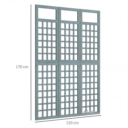 Outsunny 3-Panel Garden Privacy Screen, Freestanding Foldable Wooden Outdoor Divider/Trellis, Decorative Privacy Screen, Grey