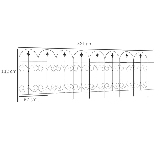 Outsunny Decorative Garden Fencing, 16PCs 44in x 25ft Outdoor Picket Fence Panels, Rustproof Metal Wire Landscape Flower Bed Border Edging, Black