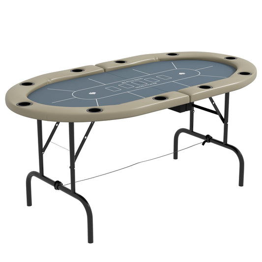 SPORTNOW 10 Player Folding Poker Table with Cup Holders, Steel Base, Brown