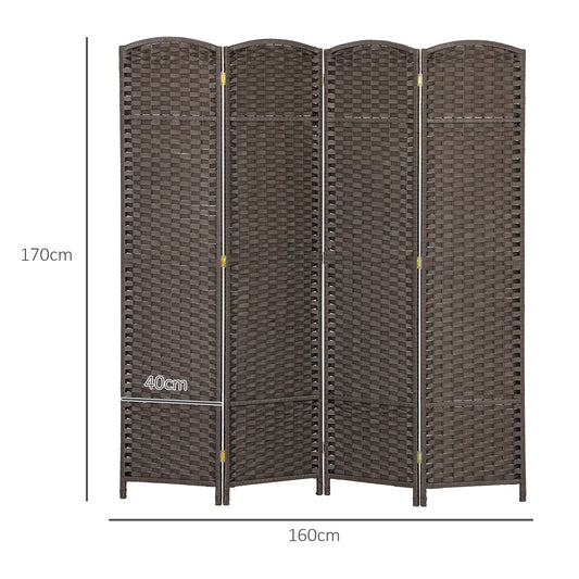 HOMCOM 4 Panel Folding Room Divider, Freestanding Privacy Screen for Living Room, Bedroom and Office, 160 x 170cm, Brown