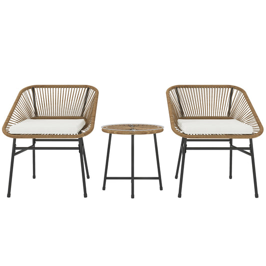 Outsunny Rattan Bistro Set, Small Balcony Furniture with Cushion, Light Grey