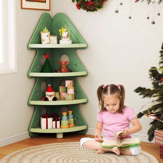 4-Tier Kids Corner Bookshelf for Kids Room and Nursery Playroom-Green