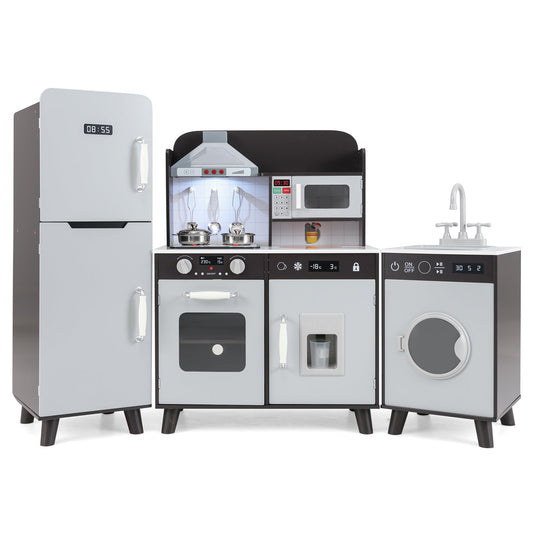 Kids Kitchen Playset with Refrigerator and Washing Machine-Black