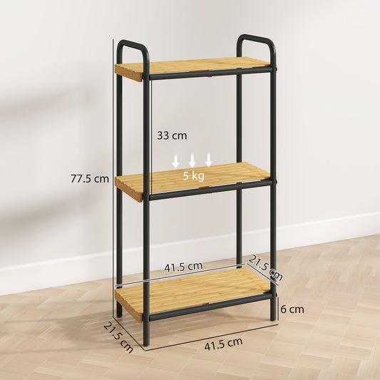 HOMCOM 3-Tier Bamboo Bathroom Storage Shelf, Freestanding Narrow Shelving Unit with Slatted Shelves for Kitchen Bathroom Living Room, 41.5 x 21.5 x 77.5 cm, Natural and Black