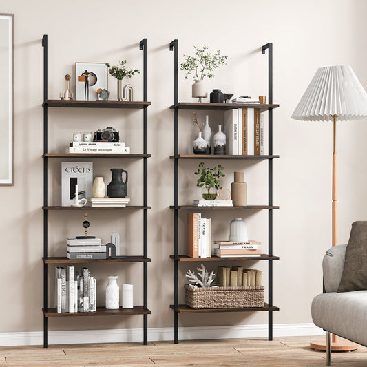 5-Tier Ladder Shelf with Steel Frame for Living Room Bedroom Office-Coffee