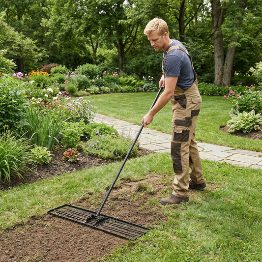Lawn Leveling Rake with Adjustable Handle and Rotating U-Head for Topsoil-Black