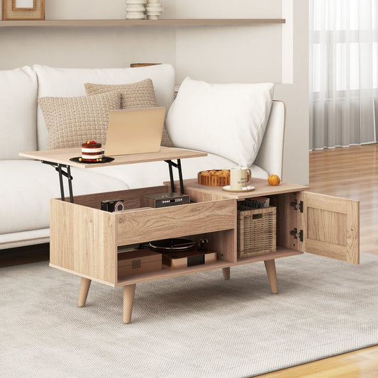 Lift Top Coffee Table with Storage Living Room Table with Hidden Compartment-Natural