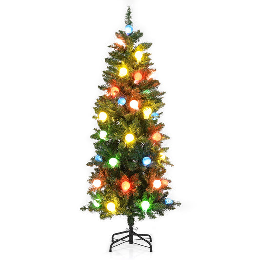 150 CM Pre-Lit Artificial Slim Pencil Hinged Christmas Tree with 39 Multicolored Globe LED Lights-1.5 M