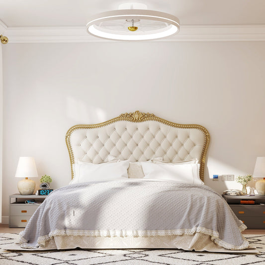 Low Profile Flush Mount Fan with Light for Bedroom-White