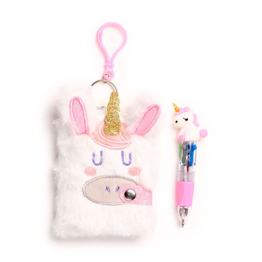 Unicorn Magic Plush A7 Mini Notepad & Multi Colour Pen (4 Colours)