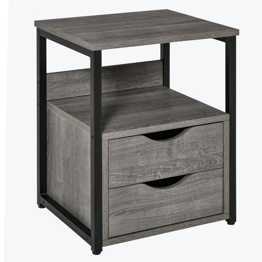 HOMCOM End Table Bedside Desk Slim Storage Cabinet with Shelf Grey